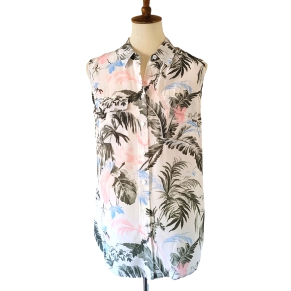 Equipment - Silk Fern Floral Multi Color Sleeveless Blouse - Picture 1 of 6
